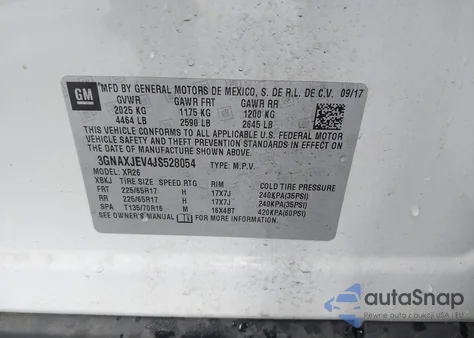 2018 Chevrolet Equinox Lt z USA, uszkodzony, nr VIN 3GNAXJEV4JS528054